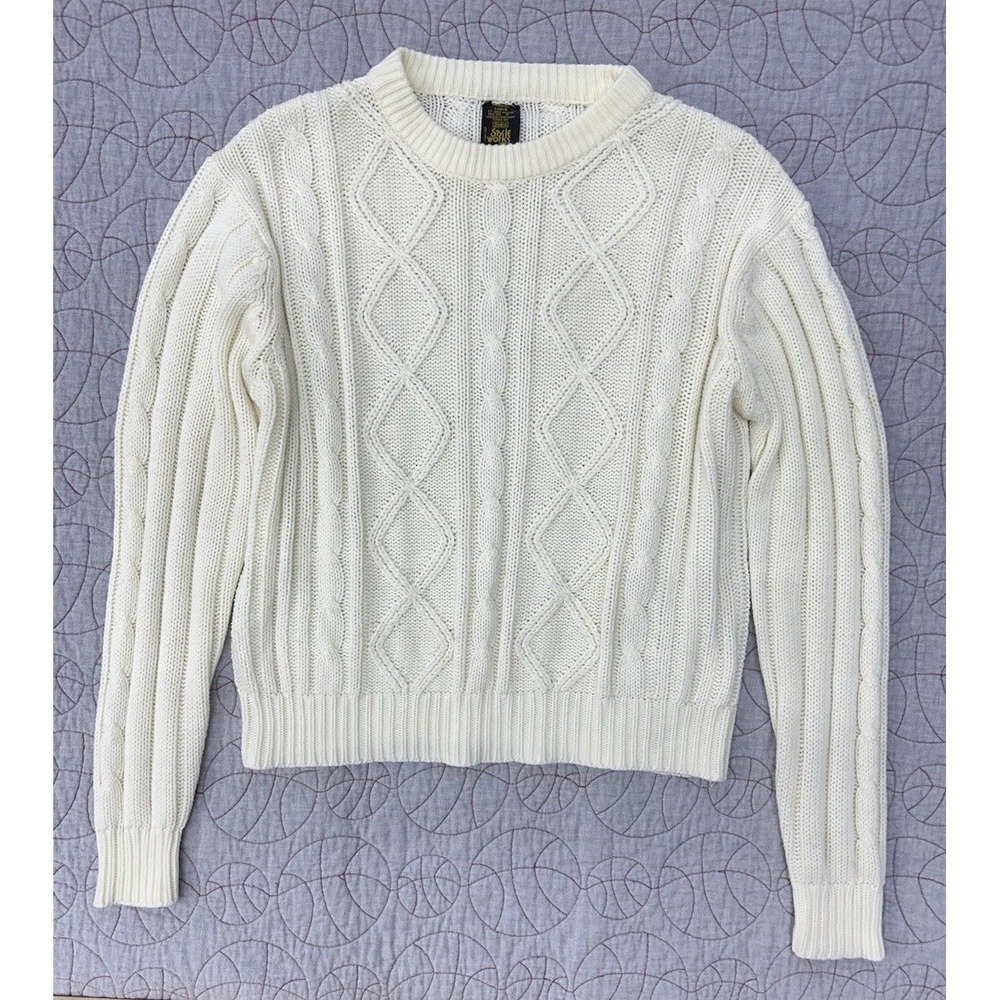 VTG 80s Sears Style Works Cable‎ Knit Cream Sweater / Men's Size Large